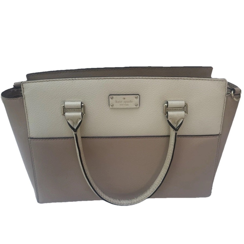 Kate Spade Leather Colorblock Satchel Bag Cream Taupe Top Handle Purse
